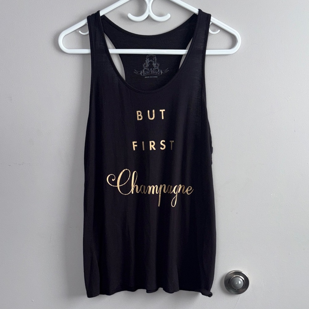 Bear Dance Black Tank Top with Gold Text